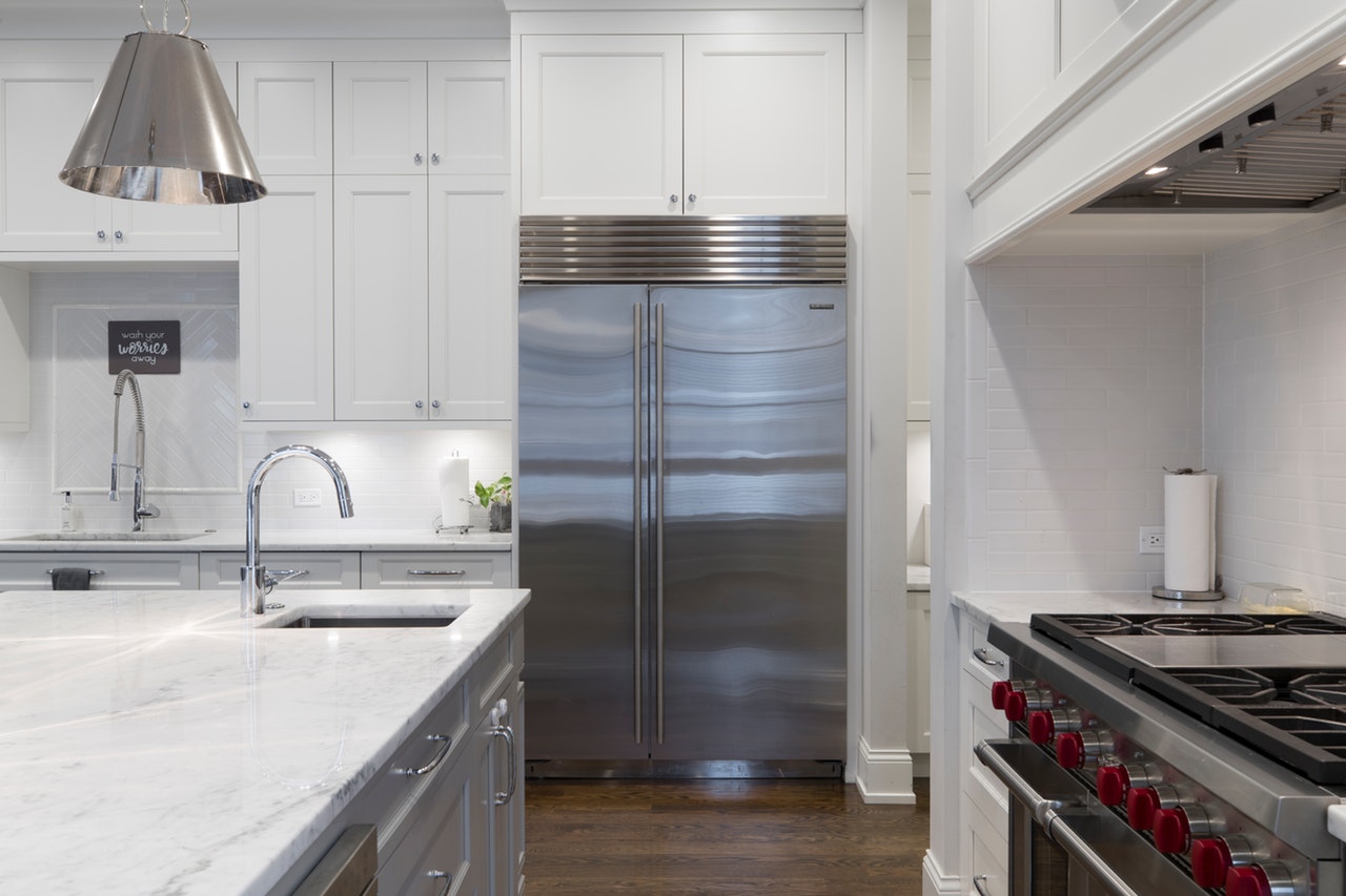 Kitchen with Chrome Fridge